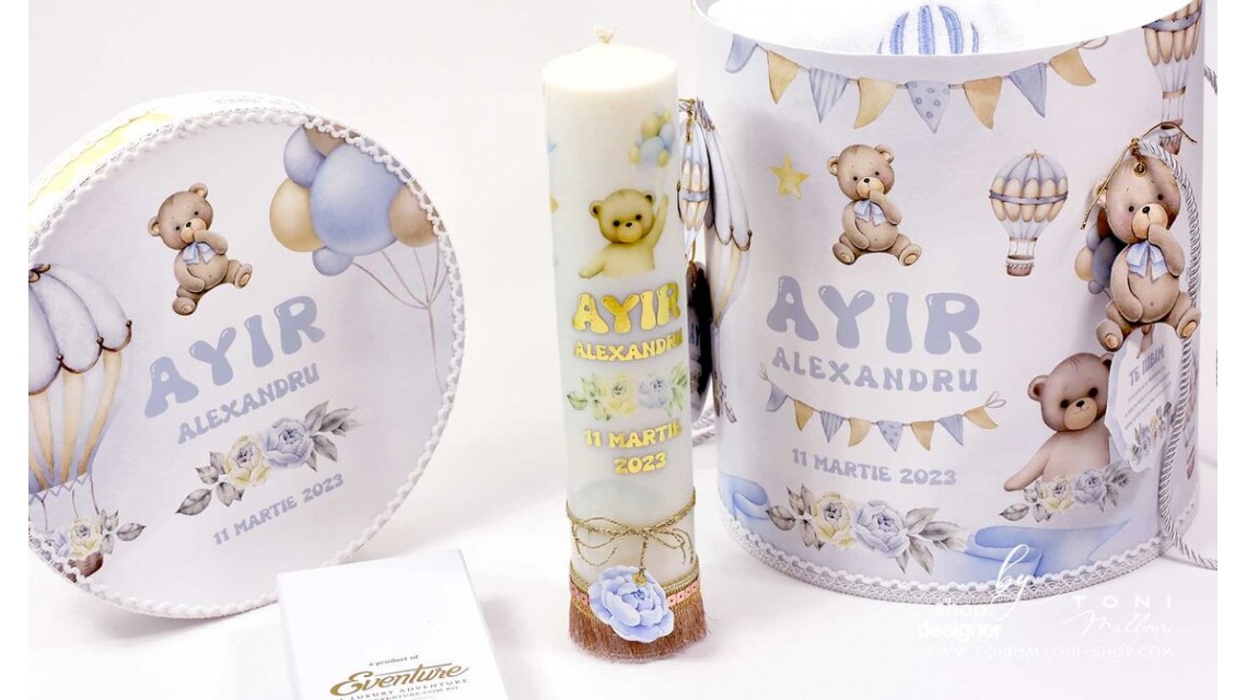 Trusou botez cu ursuleti albastri si baloane de aer cald Teddy Bear Bleu Hot Air Balloons 14